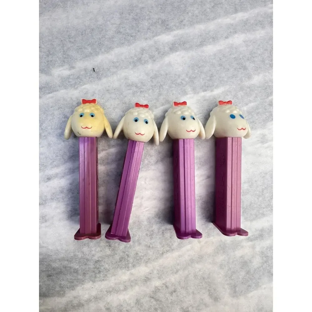 D17 Vintage PEZ Dispensers Lamb Sheep Pink Stem 1978 Slovenia Lot of 4